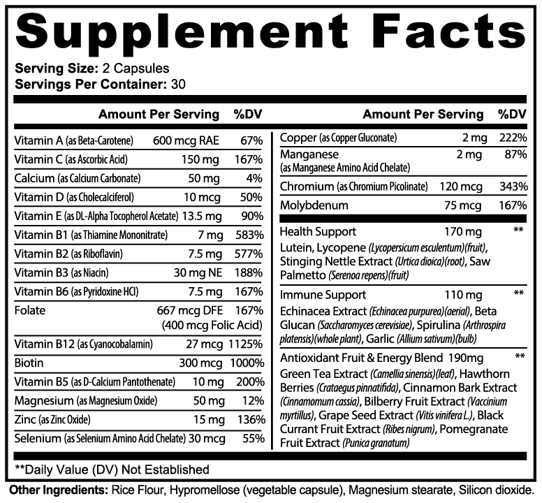 Supplement Facts — Stryō Complete Multivitamin