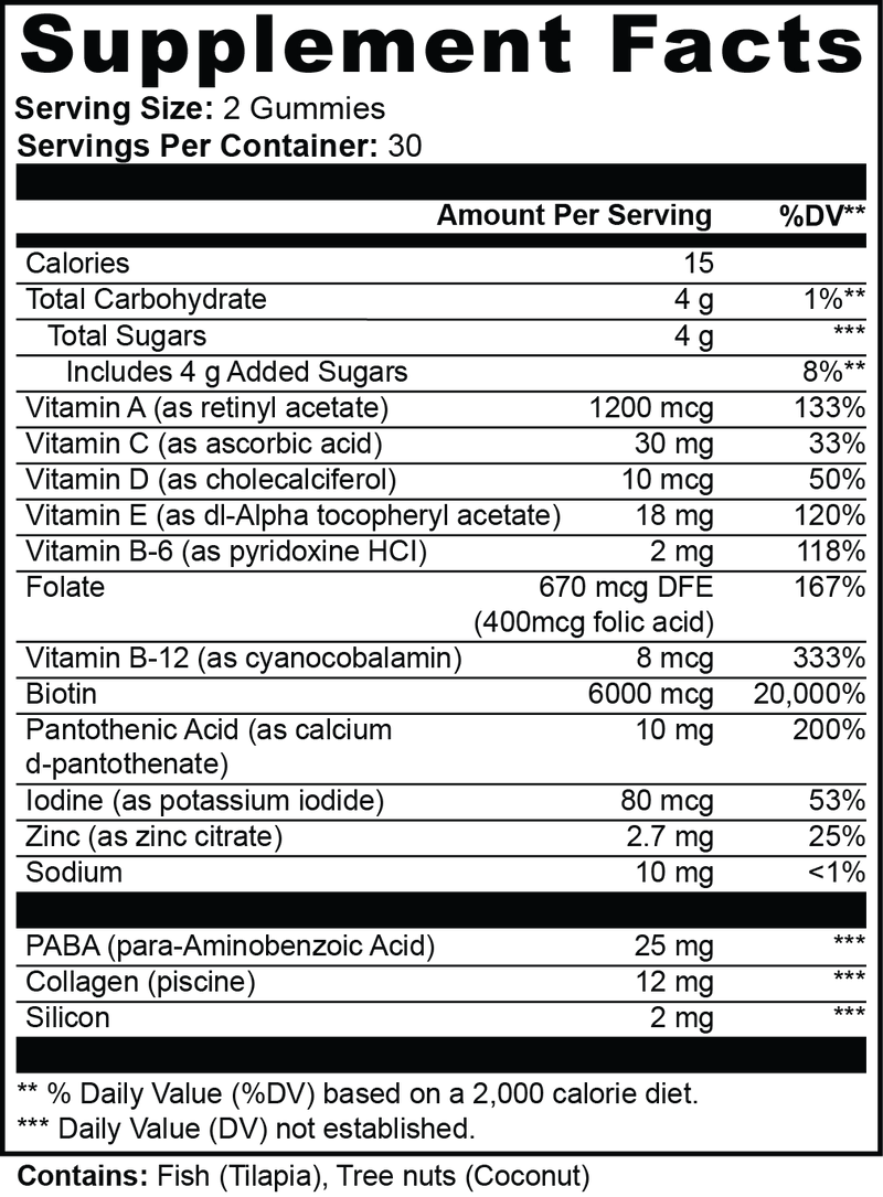 Supplement Facts — Stryō Hair, Skin & Nails Gummies